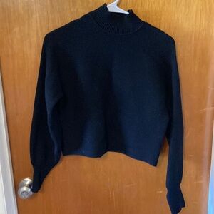 Zara Black Cropped Turtleneck Sweater with Balloon Sleeves